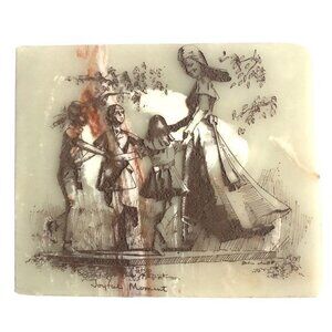 Vintage Marble Etched Plaque “Joyful Moment” signed By Dewin